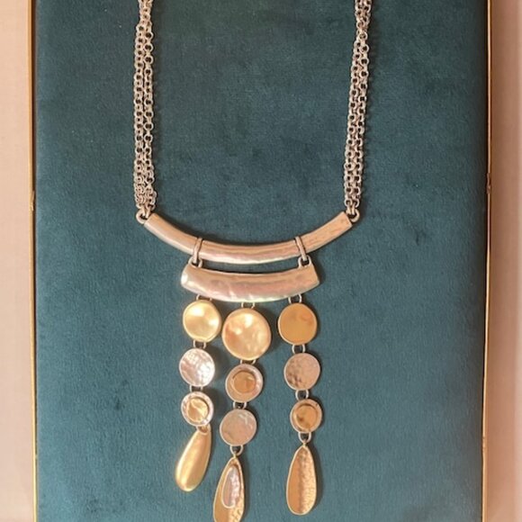 Chico’s Bib Statement Necklace Gold Silver Mixed Metals 18 Inches New With Tags - Picture 1 of 6